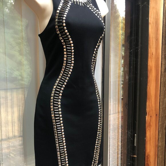 Bebe Racerback Studded Black Mini Dress Lined Size S Small - Picture 3 of 7
